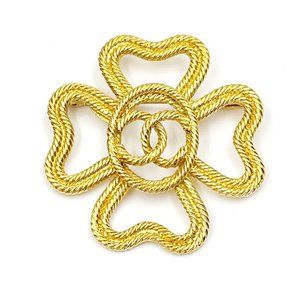 Chanel Vintage Gold Plated Rope Cross CC  Brooch